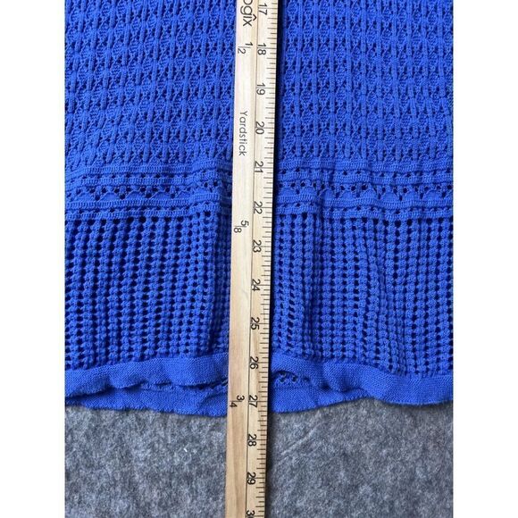 Talbots Sweater Women's Small Blue 100% Cotton Crochet Long Sleeve V-Neck Slit - Picture 6 of 10